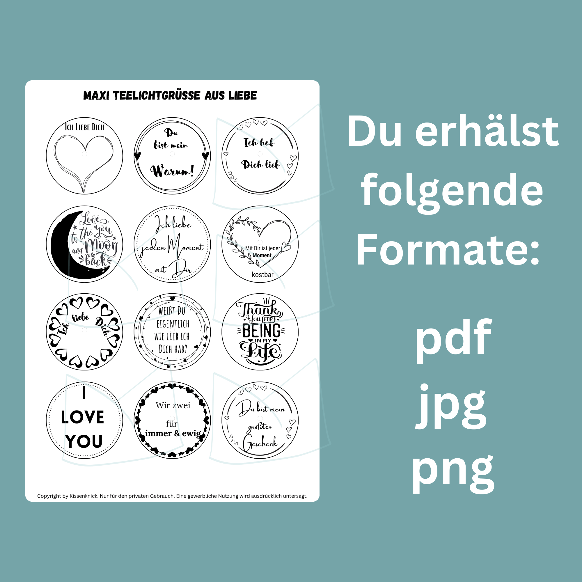 Teelichtbotschaft für MAXI Teelichter - Liebe - Digitaler Download