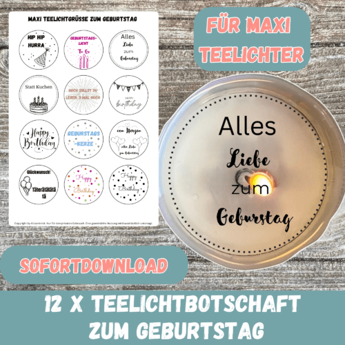 Teelichtbotschaft für MAXI Teelichter - Geburtstag - Digitaler Download
