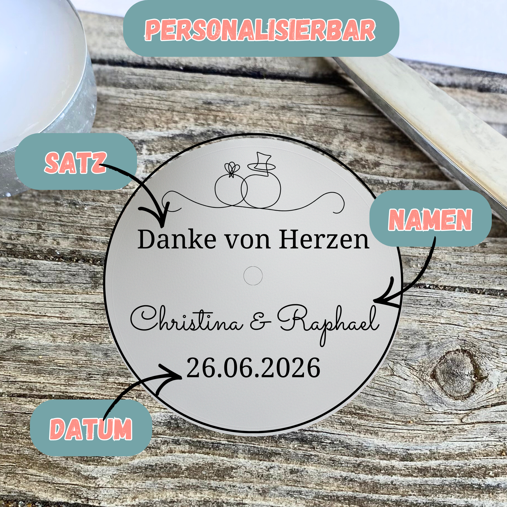 Personalisierbar - Teelicht mit Botschaft für MAXI Teelichter Gastgeschenk Hochzeit - Digitaler Download