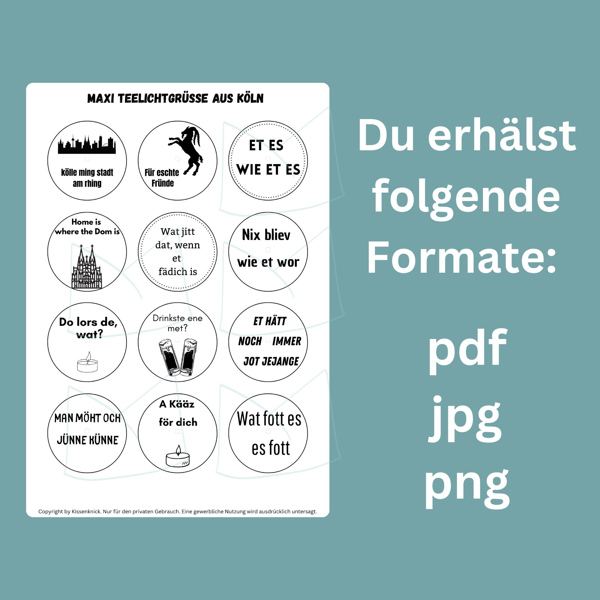 Teelichtbotschaft für MAXI Teelichter - Köln - Digitaler Download