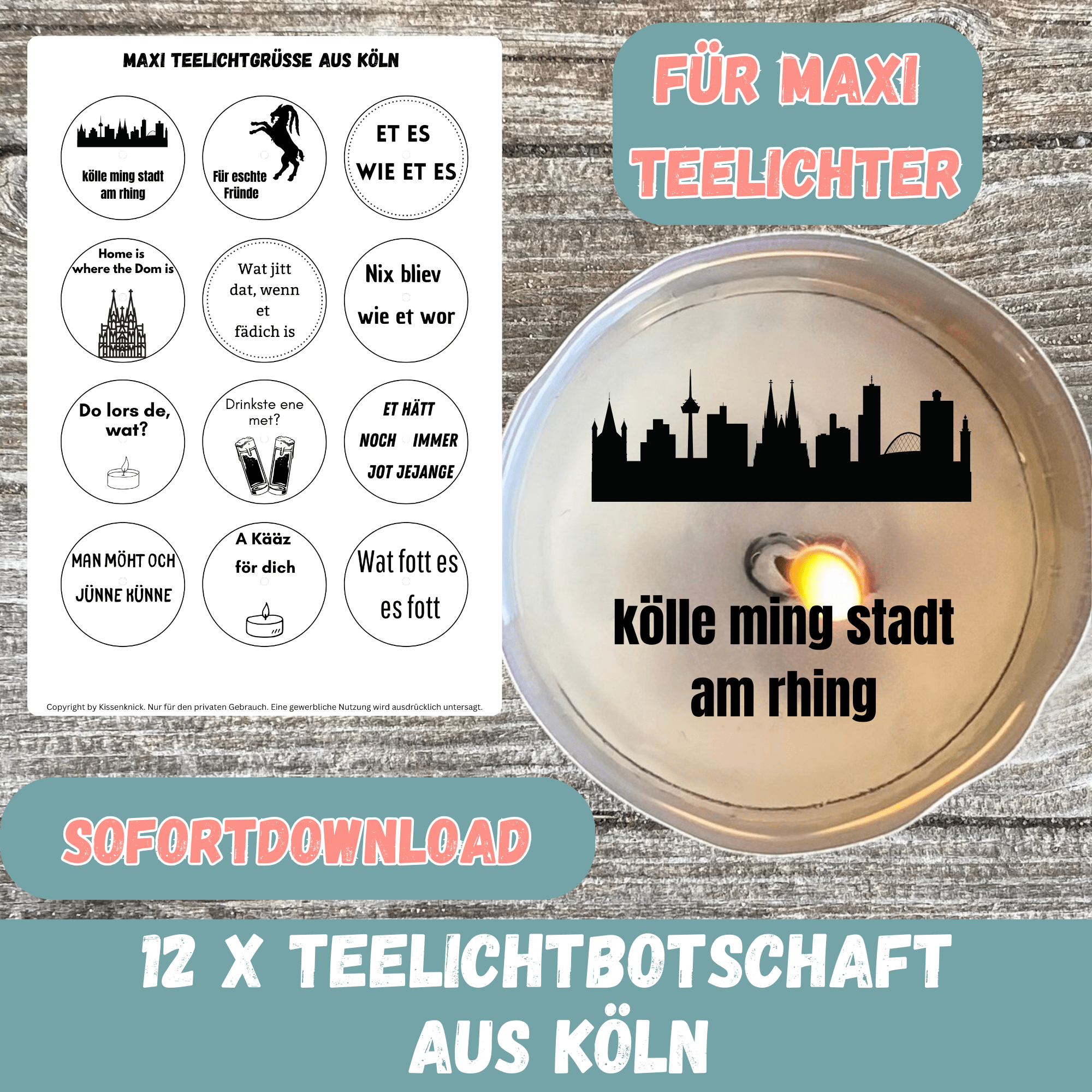 Teelichtbotschaft für MAXI Teelichter - Köln - Digitaler Download