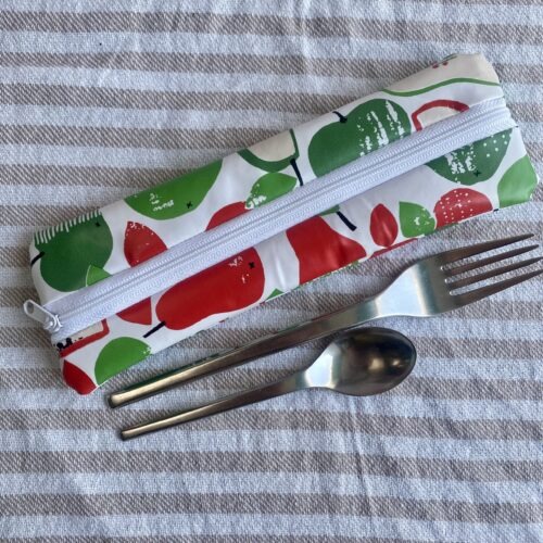 Mäppchen aus Wachstuch für Besteck, Pinsel für Camping, Picknick unterwegs, mit Reissverschluss, wasserabweisend, Äpfel und Birnen