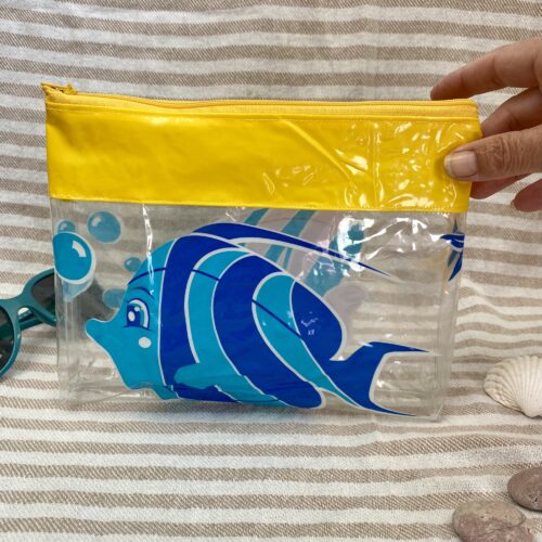 Upcycling Kulturbeutel aus recyceltem Schwimmring, durchsichtig, wasserabweisende Tasche mit Reissverschluss