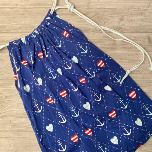 maritimes Trägerkleid aus Jersey zum Mitwachsen mit Herzen und Ankern - 4-6 Jahre - Kleid/ Tunika/ Shirt