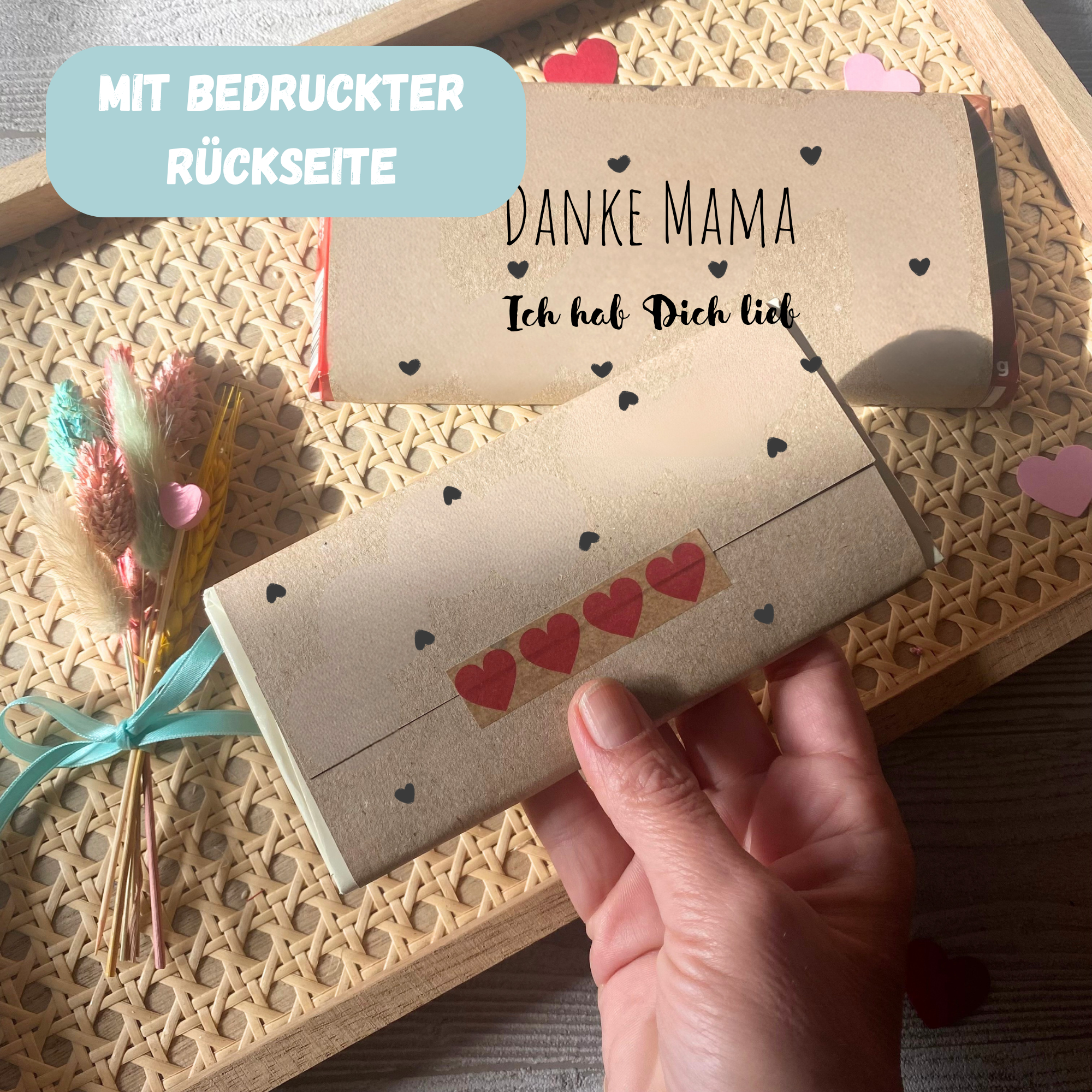 Danke Mama - Ich hab Dich lieb, Schokoladenbanderole, Verpackung für Schokolade für Deine Mama 100 g & 200 g Tafeln - Digitaler Download - PDF