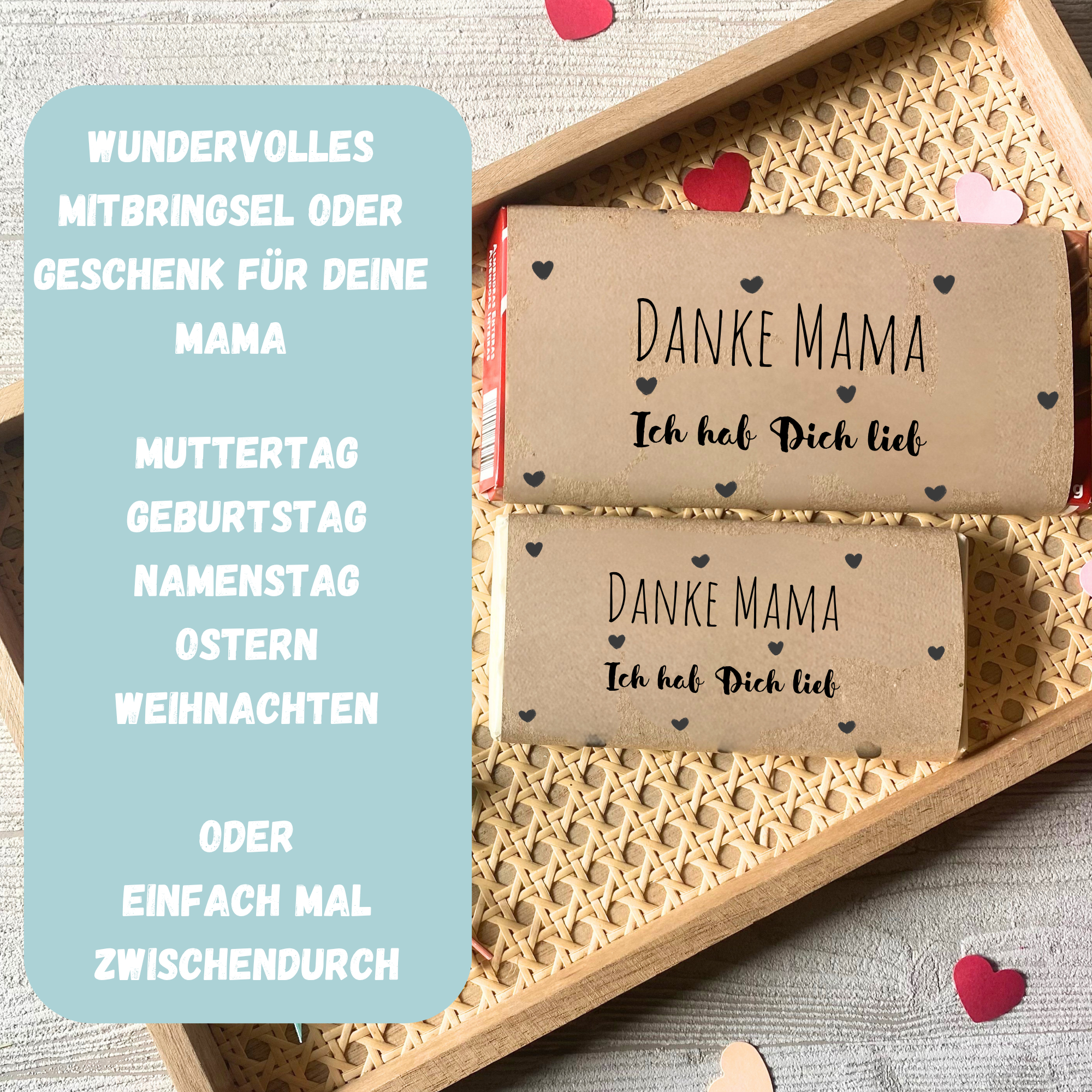 Danke Mama - Ich hab Dich lieb, Schokoladenbanderole, Verpackung für Schokolade für Deine Mama 100 g & 200 g Tafeln - Digitaler Download - PDF
