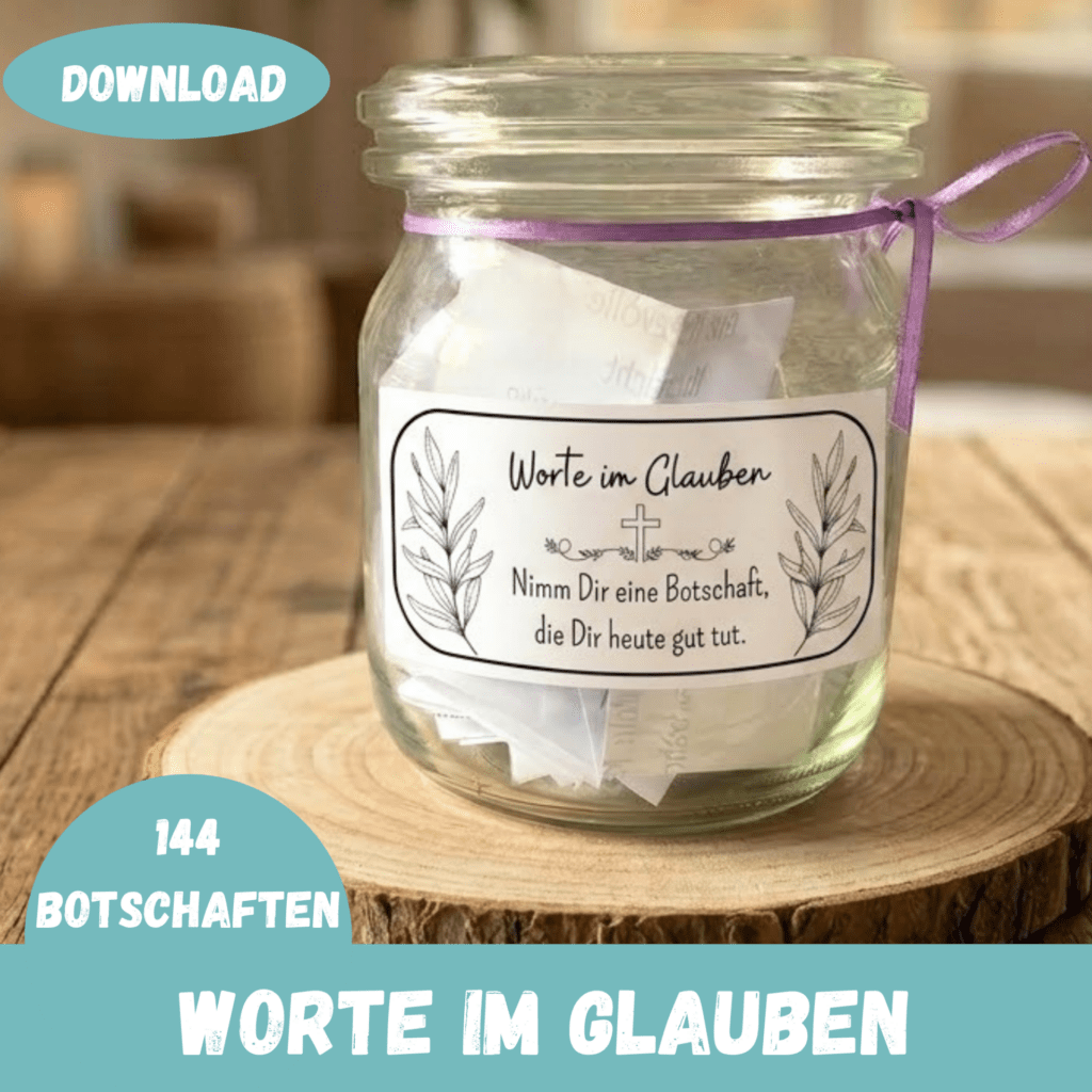 Geschenk im Glas - Worte im Glauben - christliche Impulse und Gedanken zum Ausdrucken - PDF Download - Titelbild