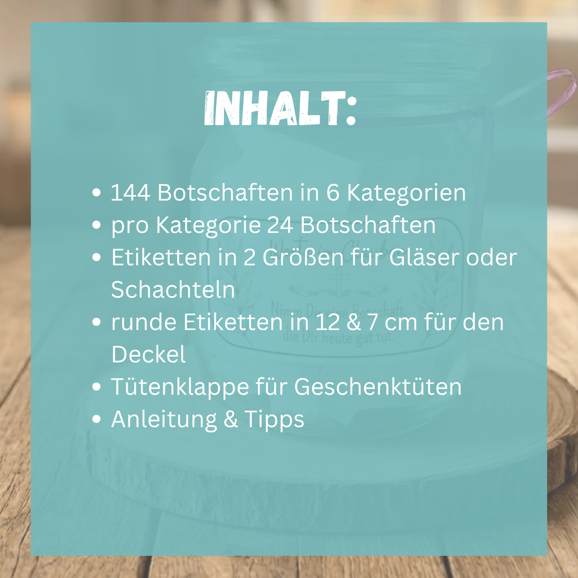 Geschenk im Glas - Worte im Glauben - christliche Impulse und Gedanken zum Ausdrucken, Inhalt