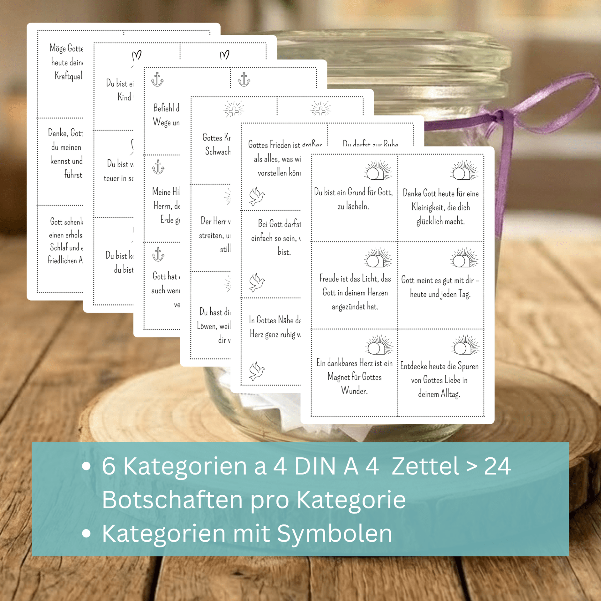 Geschenk im Glas - Worte im Glauben - christliche Impulse und Gedanken zum Ausdrucken, 6 Kategorien
