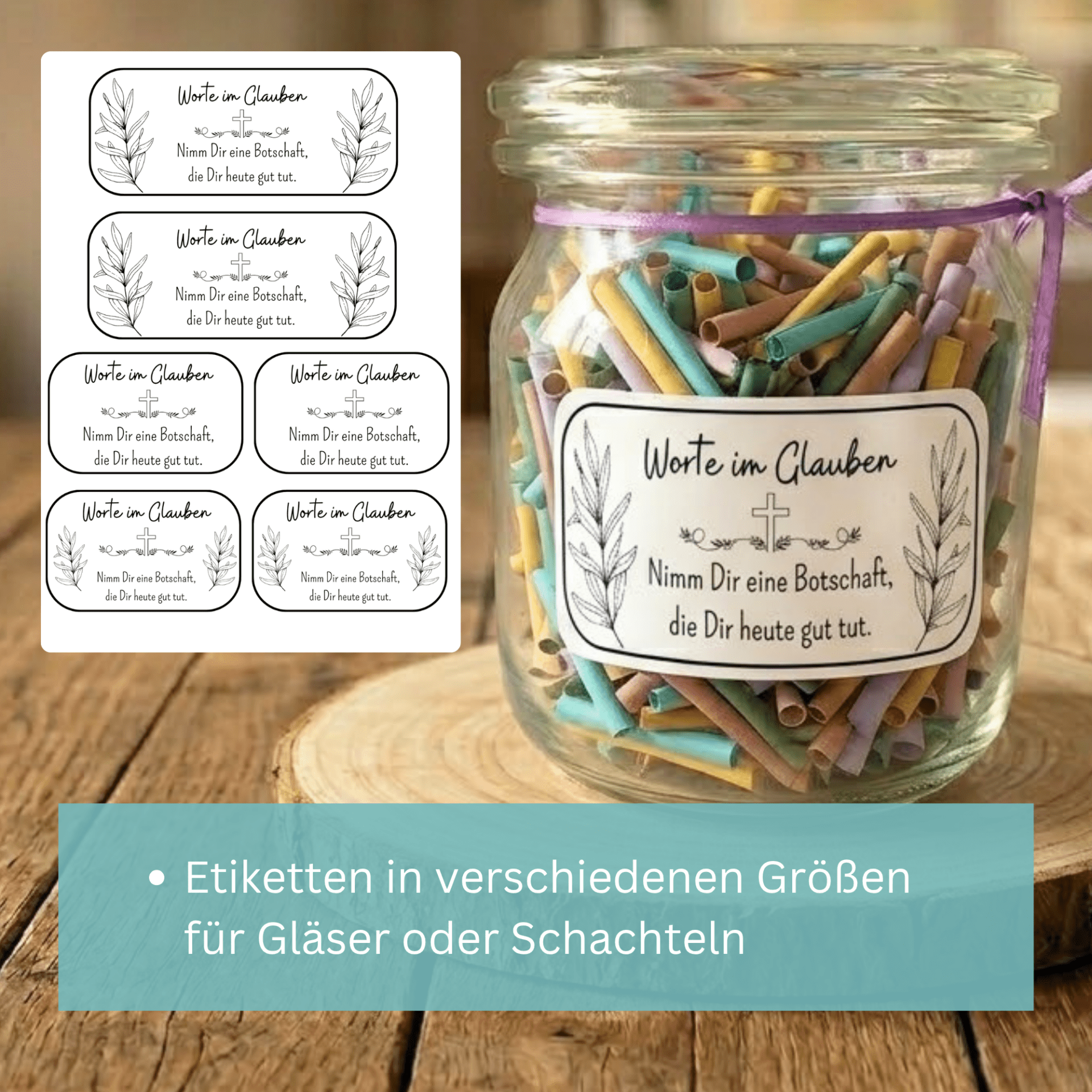 Geschenk im Glas - Worte im Glauben - christliche Impulse und Gedanken zum Ausdrucken, Etiketten