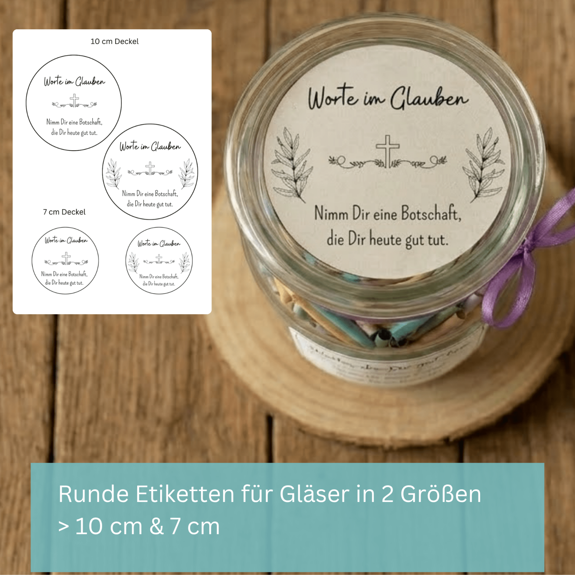 Geschenk im Glas - Worte im Glauben - christliche Impulse und Gedanken zum Ausdrucken, Deckeletikett