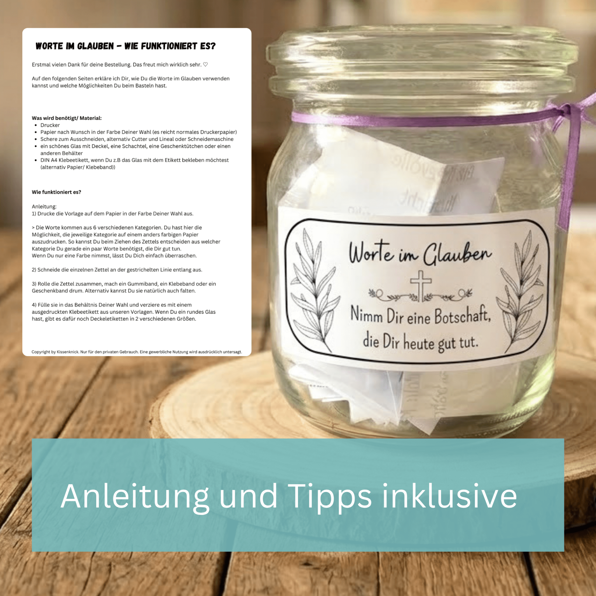 Geschenk im Glas - Worte im Glauben - christliche Impulse und Gedanken zum Ausdrucken, Anleitung