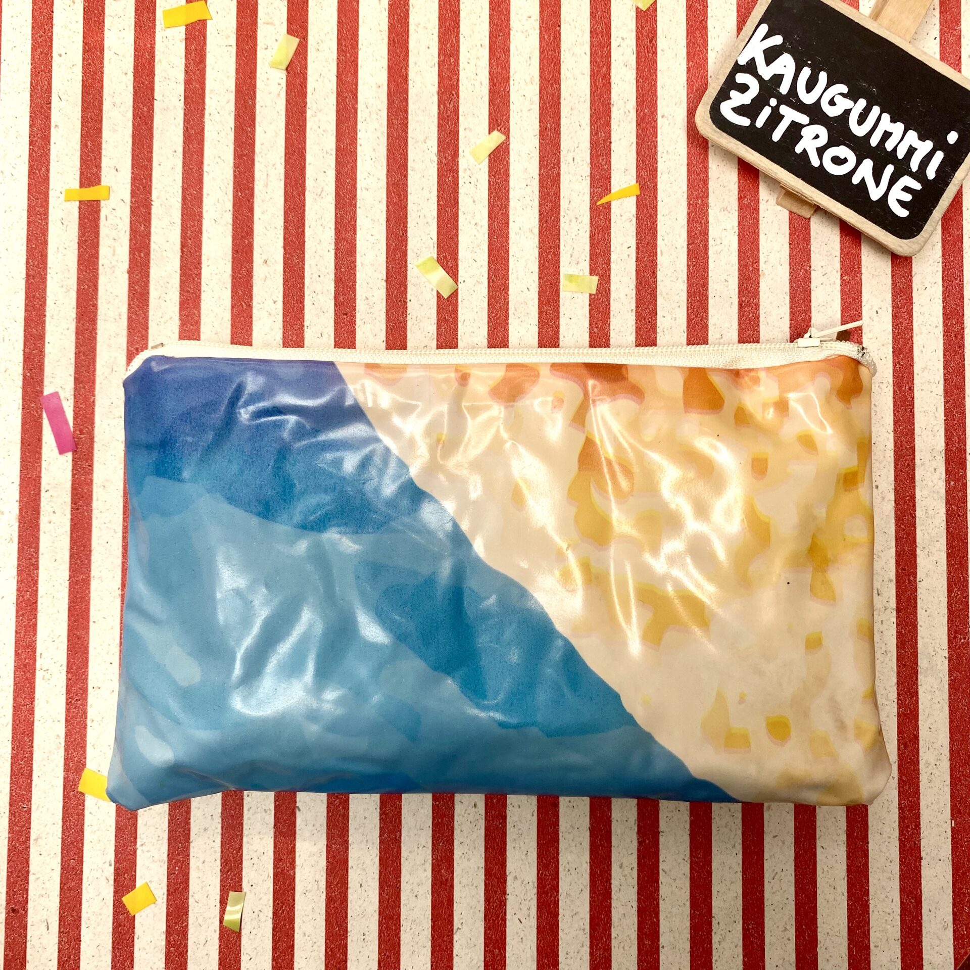 Upcycling Mäppchen aus Luftmatratze, aufblasbares Eis, Sorte: Kaugummi/ Zitrone, wasserabweisend