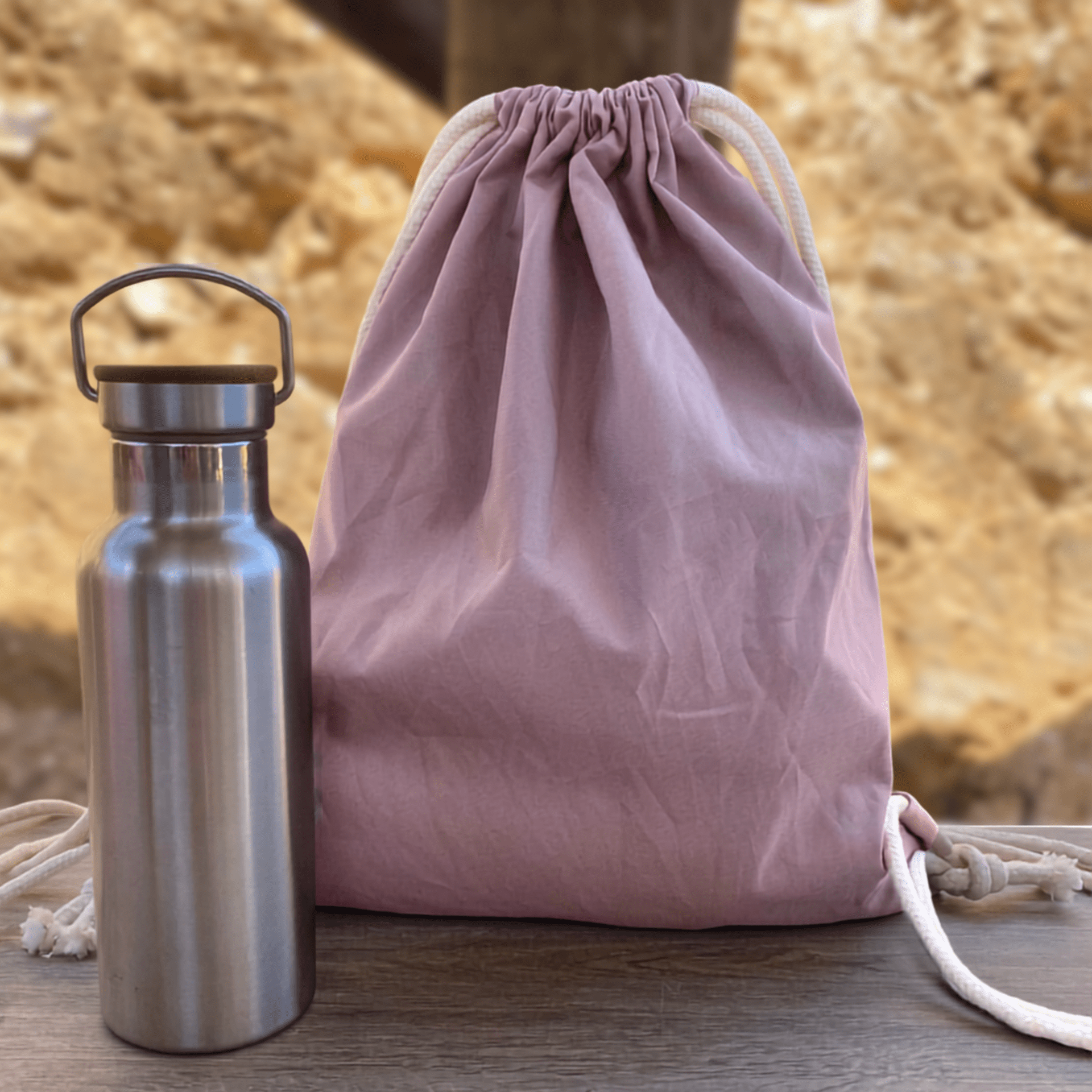 Rucksack/ Turnbeutel/ Kordelzugbeutel "Monte Clérigo" aus recyceltem Sonnenschirm; leichter, wasserabweisender Upcycling Beutel