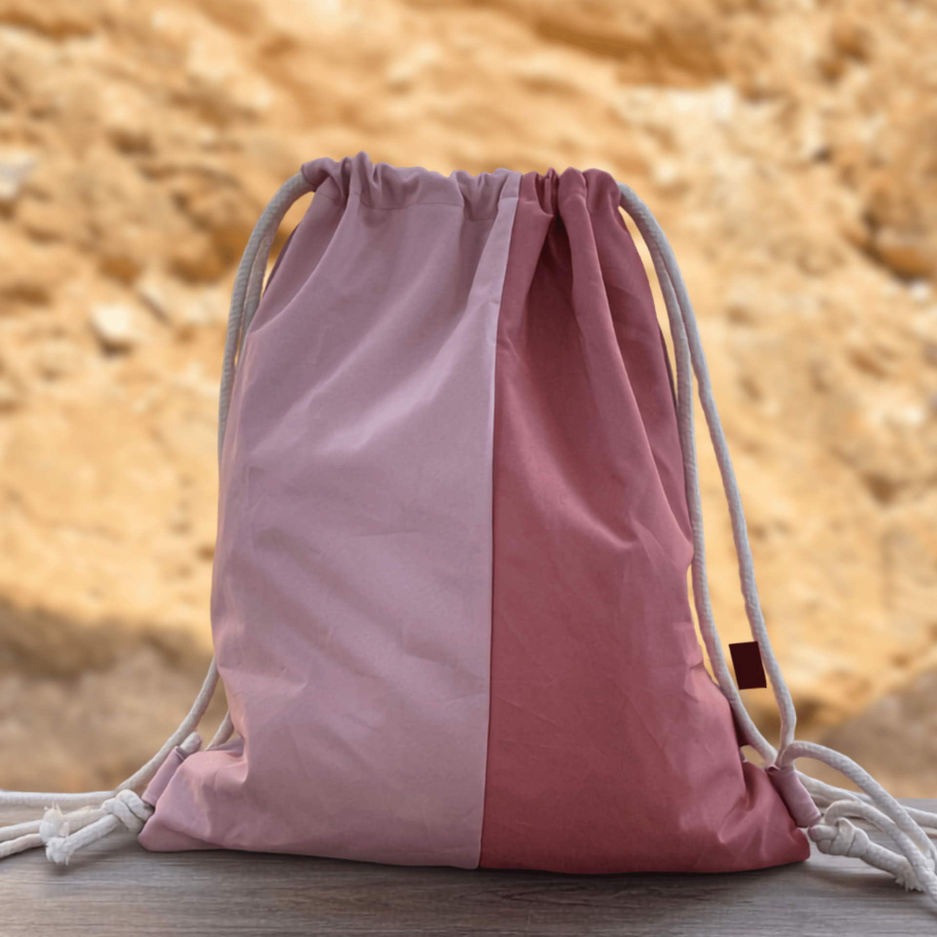 Rucksack/ Turnbeutel/ Kordelzugbeutel "Monte Clérigo" aus recyceltem Sonnenschirm; leichter, wasserabweisender Upcycling Beutel