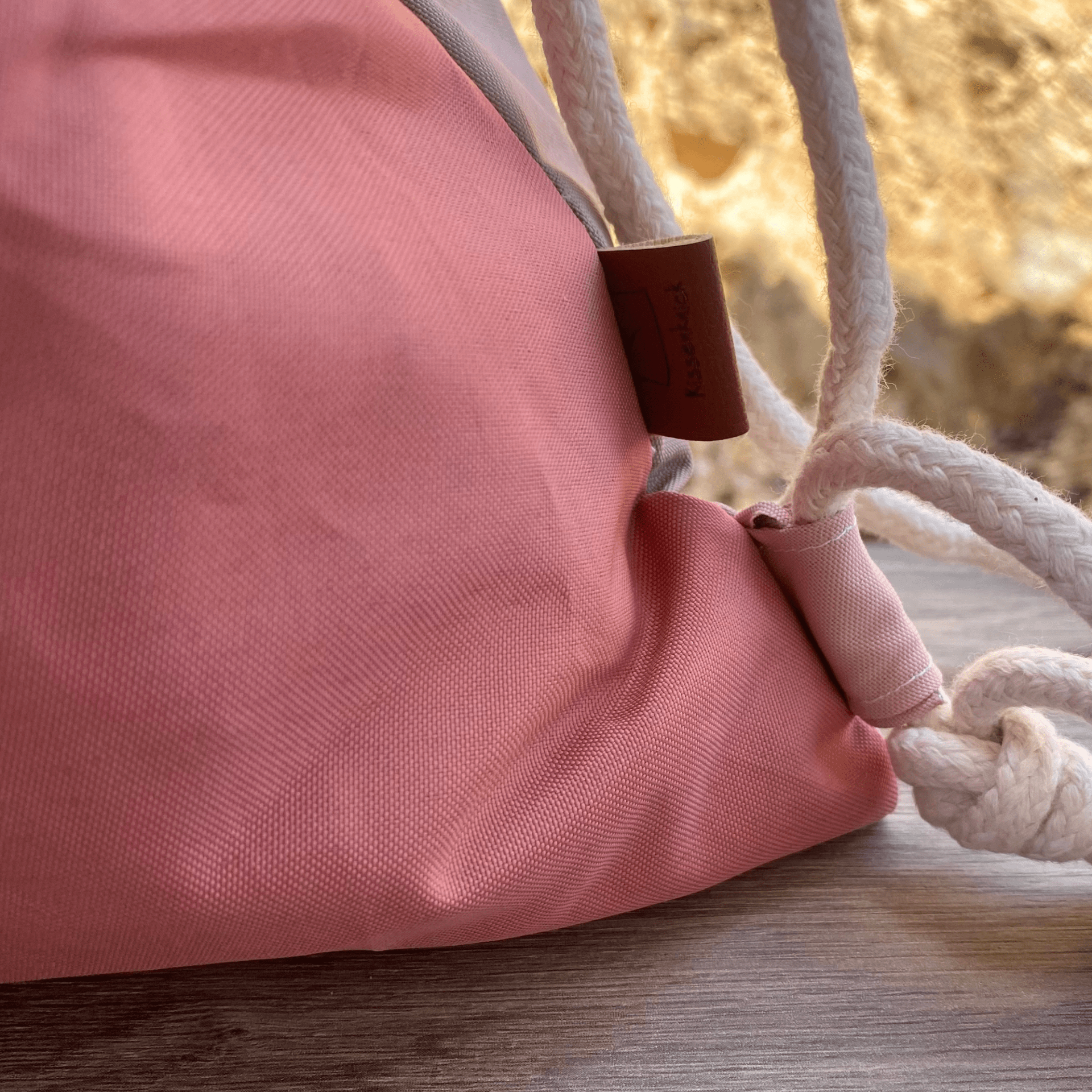 Rucksack/ Turnbeutel/ Kordelzugbeutel "Monte Clérigo" aus recyceltem Sonnenschirm; leichter, wasserabweisender Upcycling Beutel