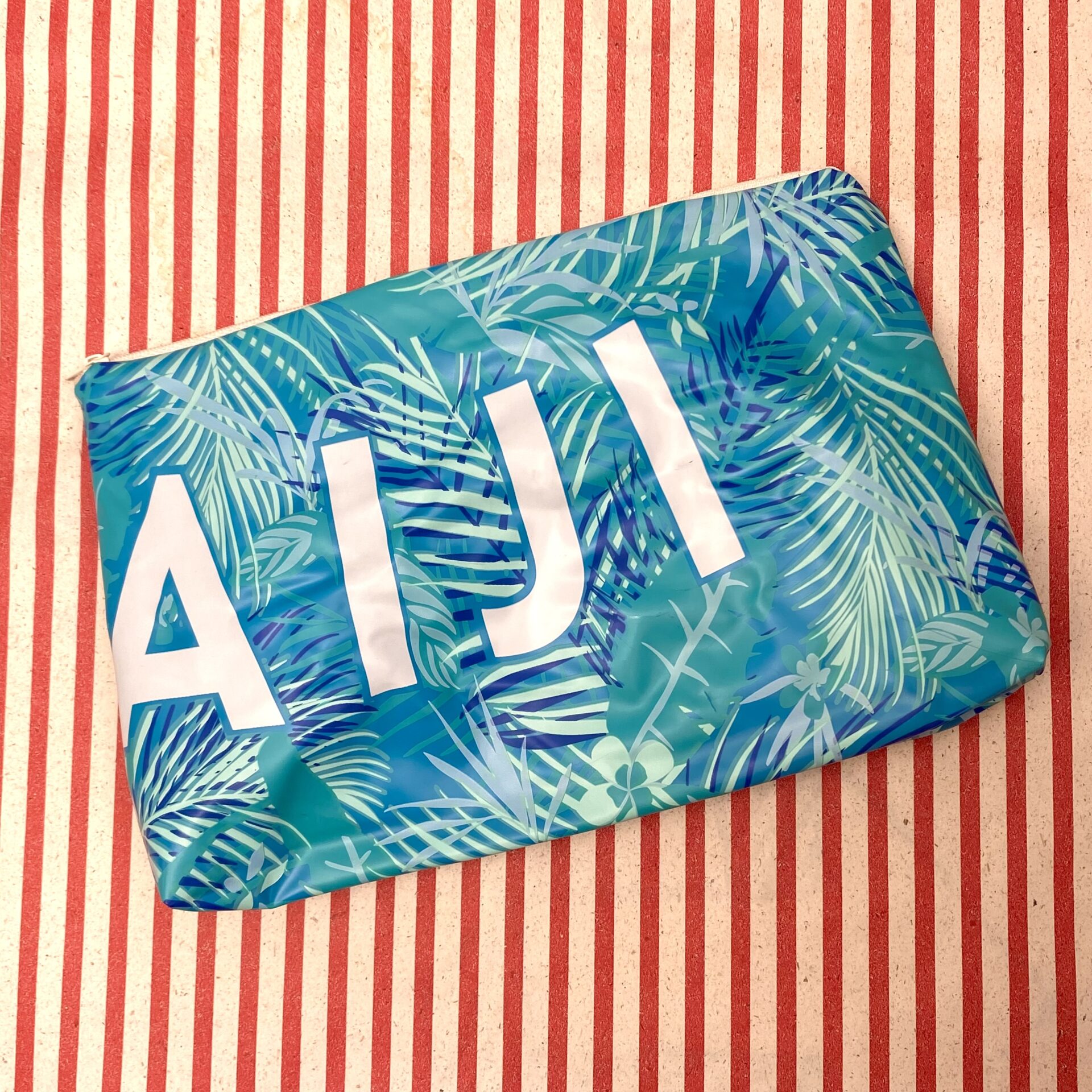 Upcycling Nasstasche/ Wetbag aus Schwimmring, AIJI, Blätter türkis, wasserabweisend