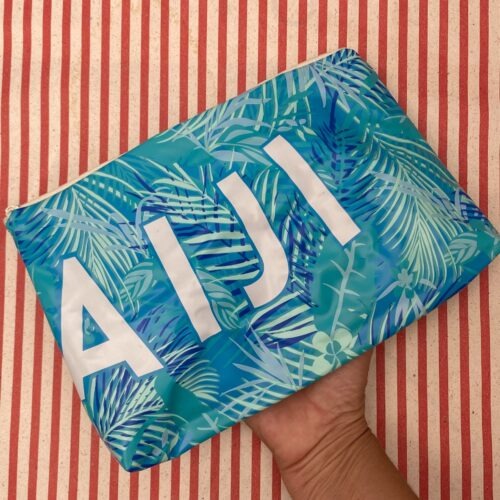 Upcycling Nasstasche/ Wetbag aus Schwimmring, AIJI, Blätter türkis, wasserabweisend